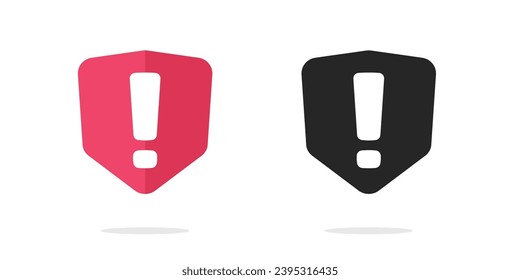 Shield exclamation alert icon vector simple silhouette graphic, safety security breach warning protection black white red symbol set pictogram, virus guard error logo image clipart, data violence sign