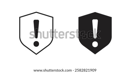 Shield exclamation filled and outlined icons vectors on white background