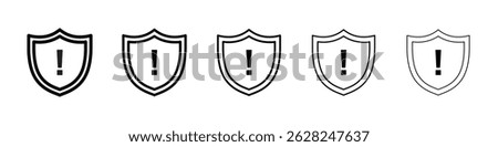 Shield exclamation icon in black. Vector illustration for graphic design