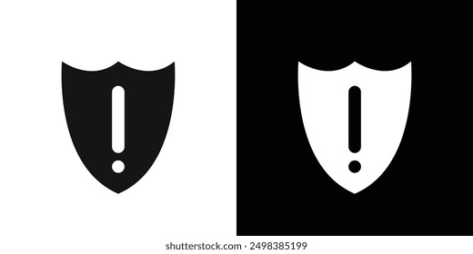 Shield exclamation icon flat line symbol set.