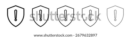 Shield exclamation icon logo in stroke lines collection