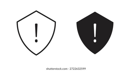 Pictograma de icono de exclamación de escudo en estilo de contorno de moda. icono, signo o símbolo.