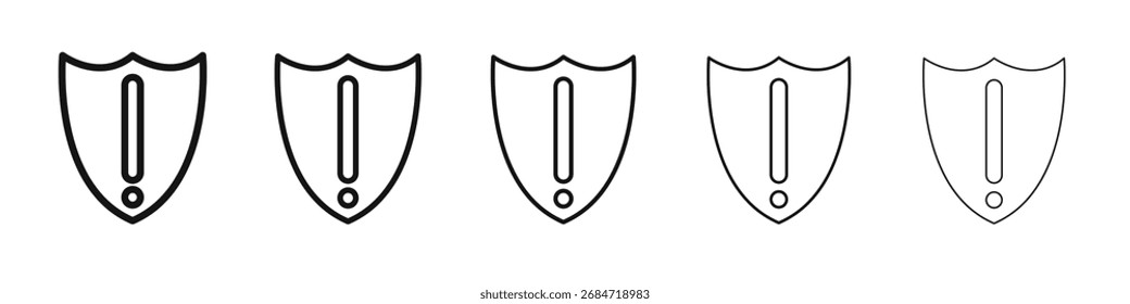 Signo de ilustración de conjunto de contorno de Vector de icono de exclamación de escudo