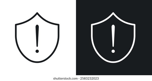 Shield exclamation icons in black and white liner strokes for web design.