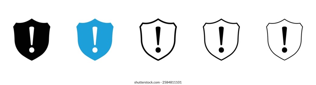Shield exclamation icons collection vectors in black and blue