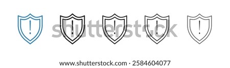 Shield exclamation icons in five different stroke sizes