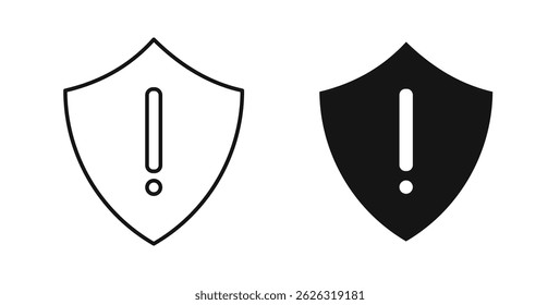 Shield exclamation icons in flat solid and thin line style