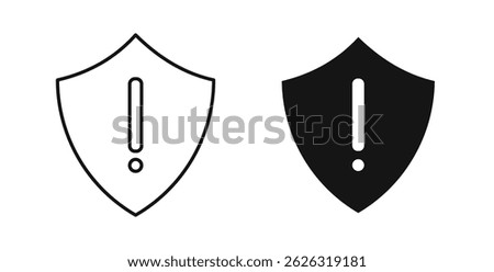 Shield exclamation icons in flat solid and thin line style
