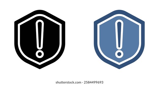 Shield exclamation icons pack in black and colored version