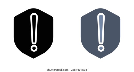 Shield exclamation icons pack in black and colored version