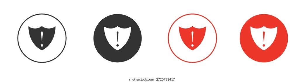 Ícones de exclamação de escudo simples plana silhueta vetor ilustração