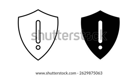Shield exclamation icons solid and thin line.