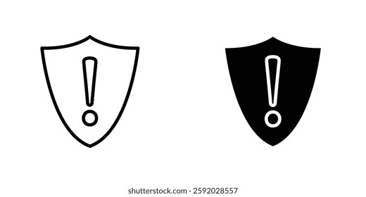 Shield exclamation icons. stroke line and black solid icons