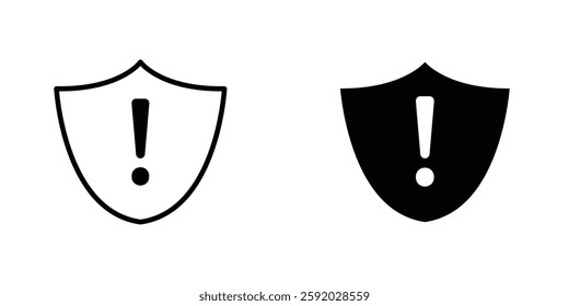 Shield exclamation icons. stroke line and black solid icons