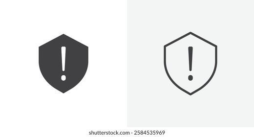 Shield exclamation icons vectors illustrations in black fill and liner versions