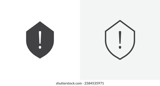 Shield exclamation icons vectors illustrations in black fill and liner versions
