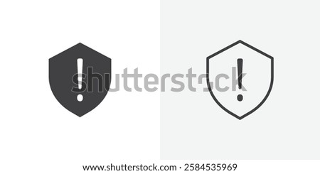 Shield exclamation icons vectors illustrations in black fill and liner versions