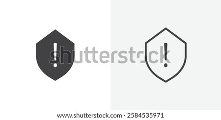 Shield exclamation icons vectors illustrations in black fill and liner versions