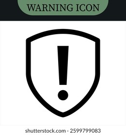 Shield exclamation mark icon or security shield warning or attention icon symbol. Vector color icon set. Risk alert line icon vector