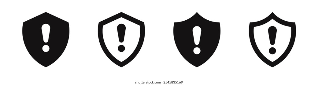 Ícones de ponto de exclamação de blindagem definidos. Alerta de risco e símbolo de atenção. Ilustração vetorial.
