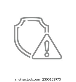 Shield and exclamation point warning line vector icon. Data breach, safety and security outline symbol.