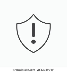 Shield exclamation vector icon isolated in black line