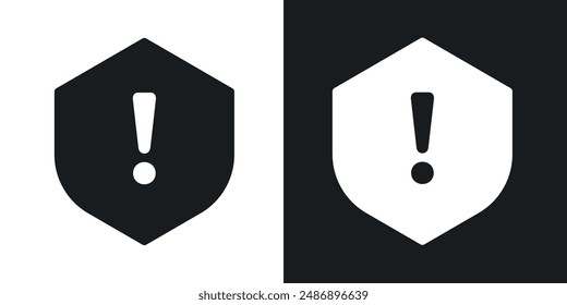 Shield exclamation vector icon set in solid black and white color