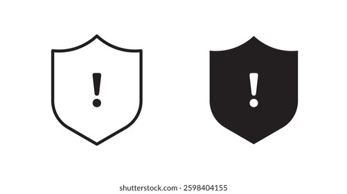 Shield exclamation vector icon set in black color.