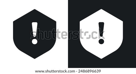 Shield exclamation vector icon set in solid black and white color