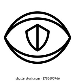 Shield in the eye icon. Outline shield in the eye vector icon for web design isolated on white background
