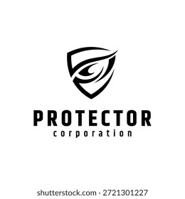 Concepto de diseño de logotipo de escudo y ojo. Protector, icono de Vector de seguridad