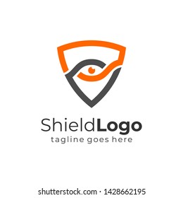 Shield With Eye Logo Protection Symbol Security Icon Flat Line Vector Logo Template