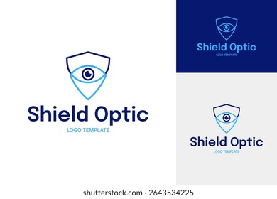 Escudo com olho para cuidados ópticos logotipo design modelo ilustração vetorial