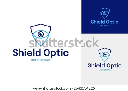Shield with eye for optical care logo design template vector illustration