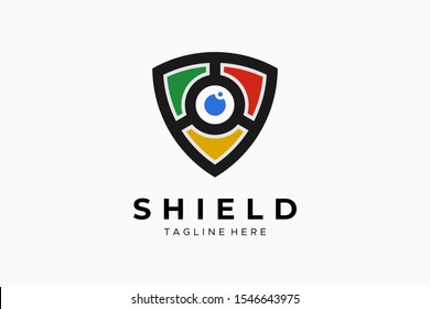 Shield With Eye Security Logo Protection Symbol Secure Icon Flat Vector Logo Design