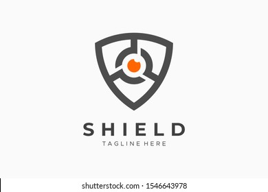 Shield With Eye Security Logo Protection Symbol Secure Icon Flat Vector Logo Design