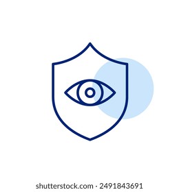 Escudo y ojo. Vigilancia, seguridad y uso seguro del Web. Icono de trazo perfecto y editable