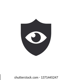 Shield with eyes. Eye protection. Safety sign eye protection. Preservation vision. Doctor oculist. Protection icon. Protection activated. Active safety. Vector shield icon. Security vector icon. 