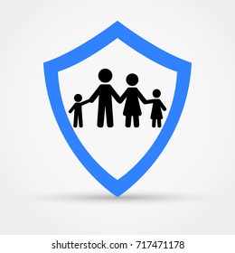 Shield And Family, Safety Concept Logo.