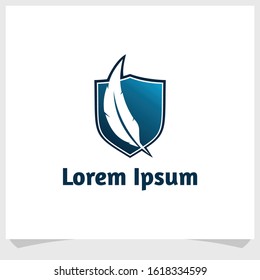 shield and feather icon logo design vector, security logo design template