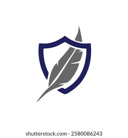 Shield and feather logo design vector