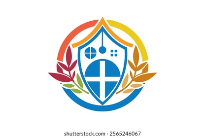 A shield featuring a cross surrounded by leaves symbolizing protection Logo Designs Unique Symbols for Religious Branding