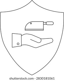 A shield featuring a hand presenting a cleaver, symbolizing protection, provision, and perhaps a readiness to defend or provide sustenance.