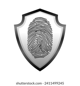 Shield with finger print illustration. Illustration of a shield with finger print isolated on white background. Finger print illustration.