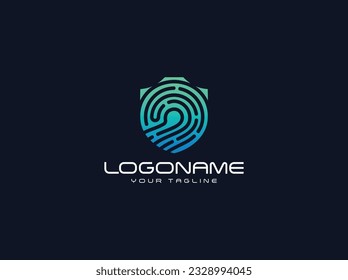 Vector de diseño de logotipo de escudo y huella dactilar