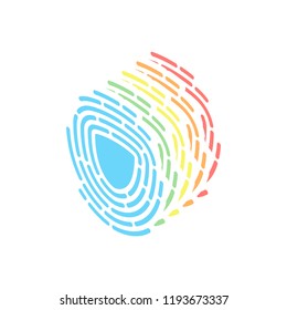 Shield in fingerprint. Logo of protect private id. Security icon. Stack of colorful isometric icons on white background