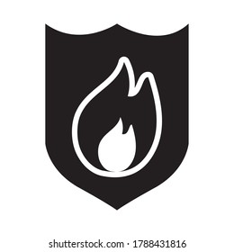 shield with fire flame icon over white background, silhouette style, vector illustration