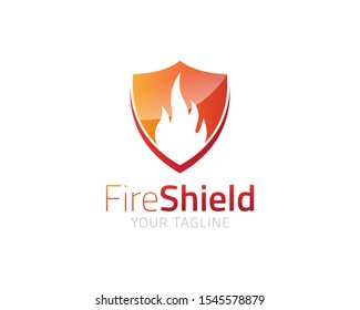 Shield Fire Flame Logo design vector template. Fire Logotype concept icon Illustration