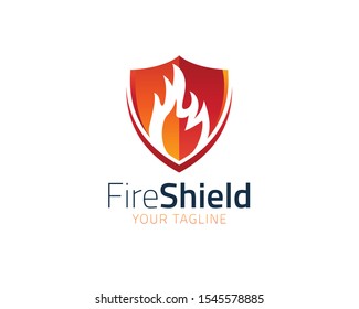 Shield Fire Flame Logo design vector template. Fire Logotype concept icon Illustration