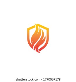 Shield with fire flame logo template vector illustration design 